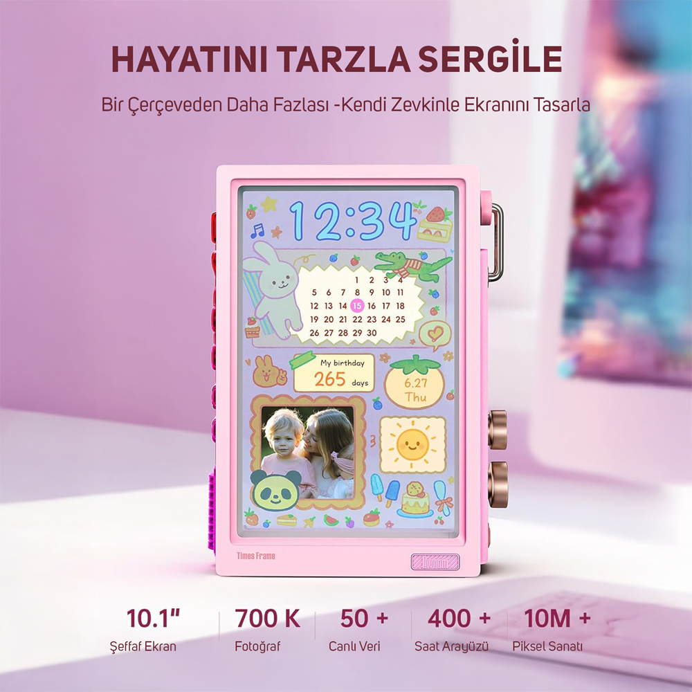  Divoom Times Frame 10.1" 64GB Akıllı Kişiselleştirilebilir RGB LED IPS Pembe Dijital Çerçeve