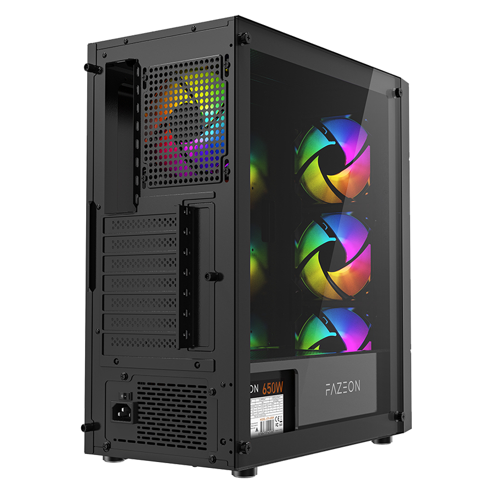 FAZEON F11 650W 80+ Bronze Tempered Glass Mesh 4x RGB Fanlı USB 3.0 Siyah ATX Bilgisayar Kasası