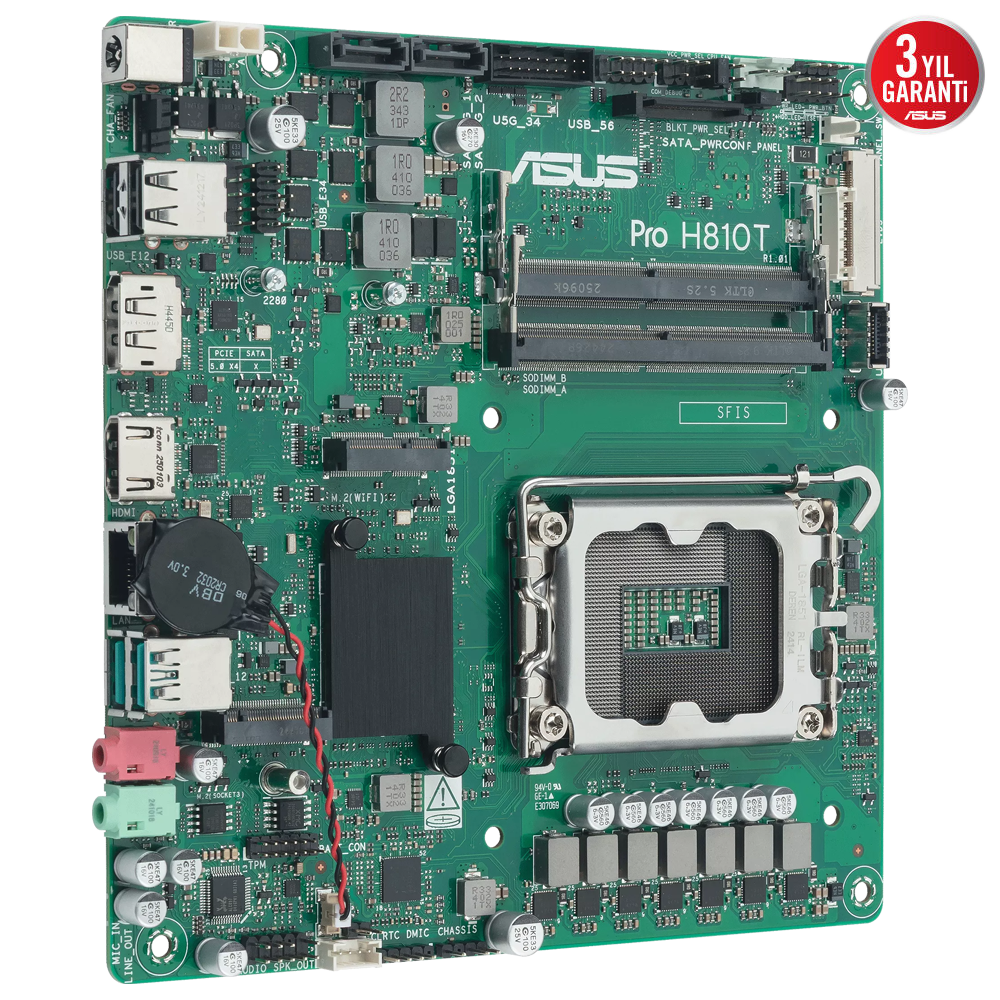 ASUS Pro H810T CSM 6400MHz(OC) DDR5 Soket 1851 M.2 Type-C HDMI DP mini-ITX Anakart