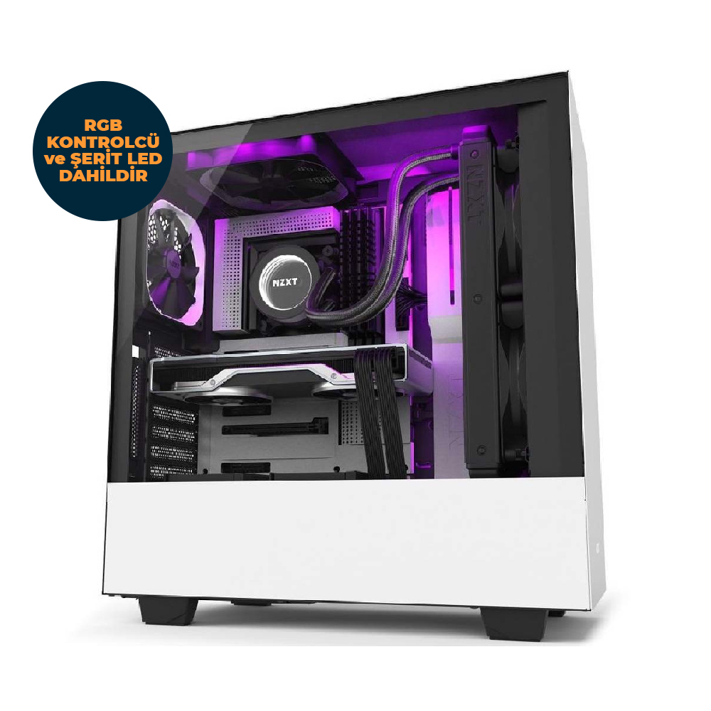 NZXT H510i RGB Tempered Glass USB 3.1 RGB Beyaz/Siyah Mid Tower Kasa