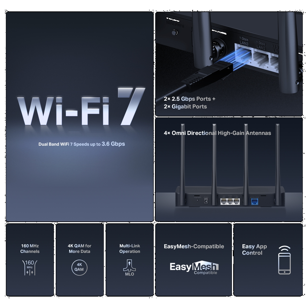 MERCUSYS MR27BE BE3600 Kablosuz Çift Bant WIFI 7 Gigabit Router