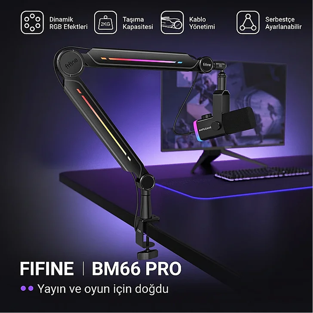 Fifine BM66PRO RGB Masaüstü Yayıncı Mikrofon Standı