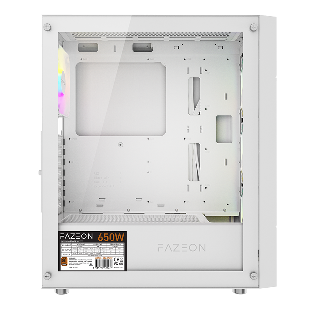 FAZEON F11 650W 80+ Bronze Tempered Glass Mesh 4x RGB Fanlı USB 3.0 Beyaz ATX Bilgisayar Kasası