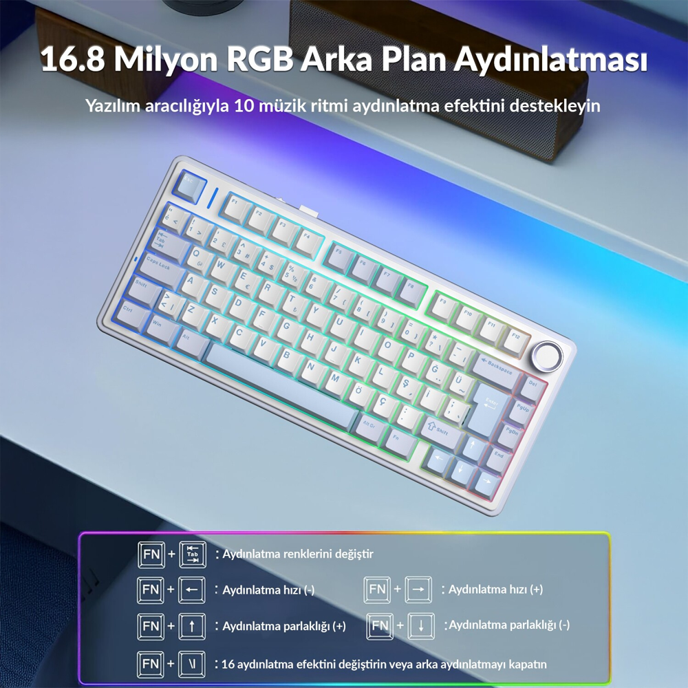 Aula F75 GrayWood V4 Switch Hot Swap RGB Buz Mavisi Kablosuz Gaming Klavye