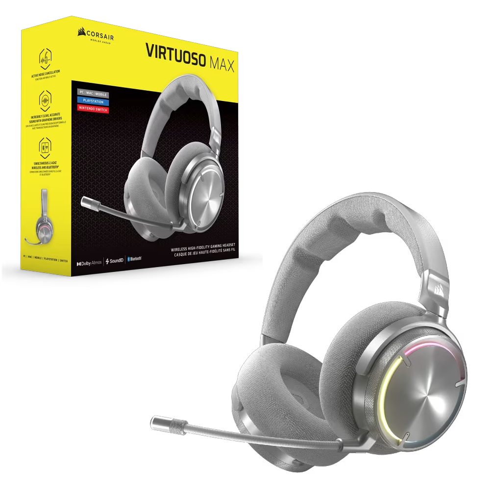 CORSAIR VIRTUOSO MAX WIRELESS Dolby Atmos Silver Gaming Kulaklik