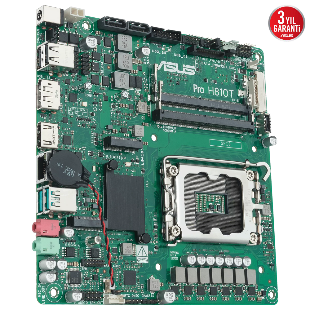 ASUS Pro H810T CSM 6400MHz(OC) DDR5 Soket 1851 M.2 Type-C HDMI DP mini-ITX Anakart