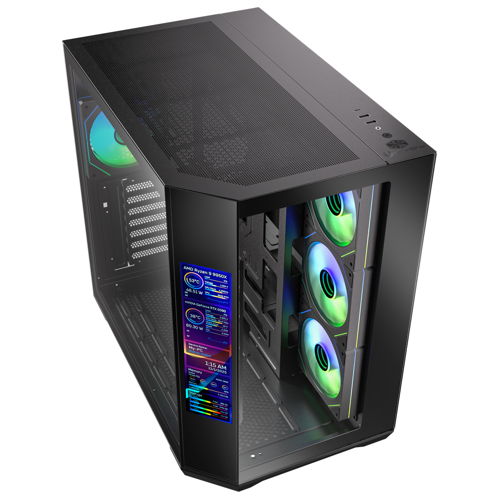 BitFenix Digital T10 EF 850W 80+ Bronze 8.8" Ekranlı Tempered Glass ARGB USB 3.1 ATX Mid Tower Siyah Kasa