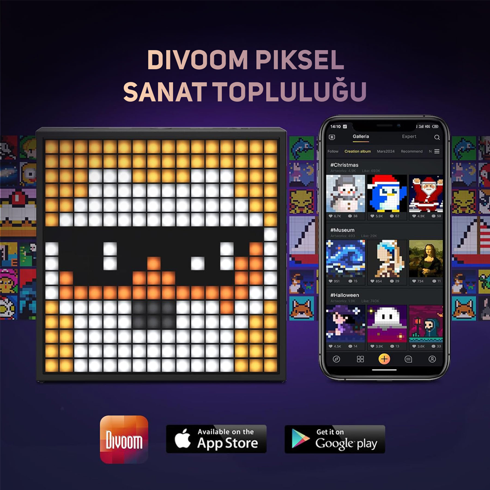 Divoom Timebox Evo Pixel Art Smart Siyah Bluetooth Hoparlör