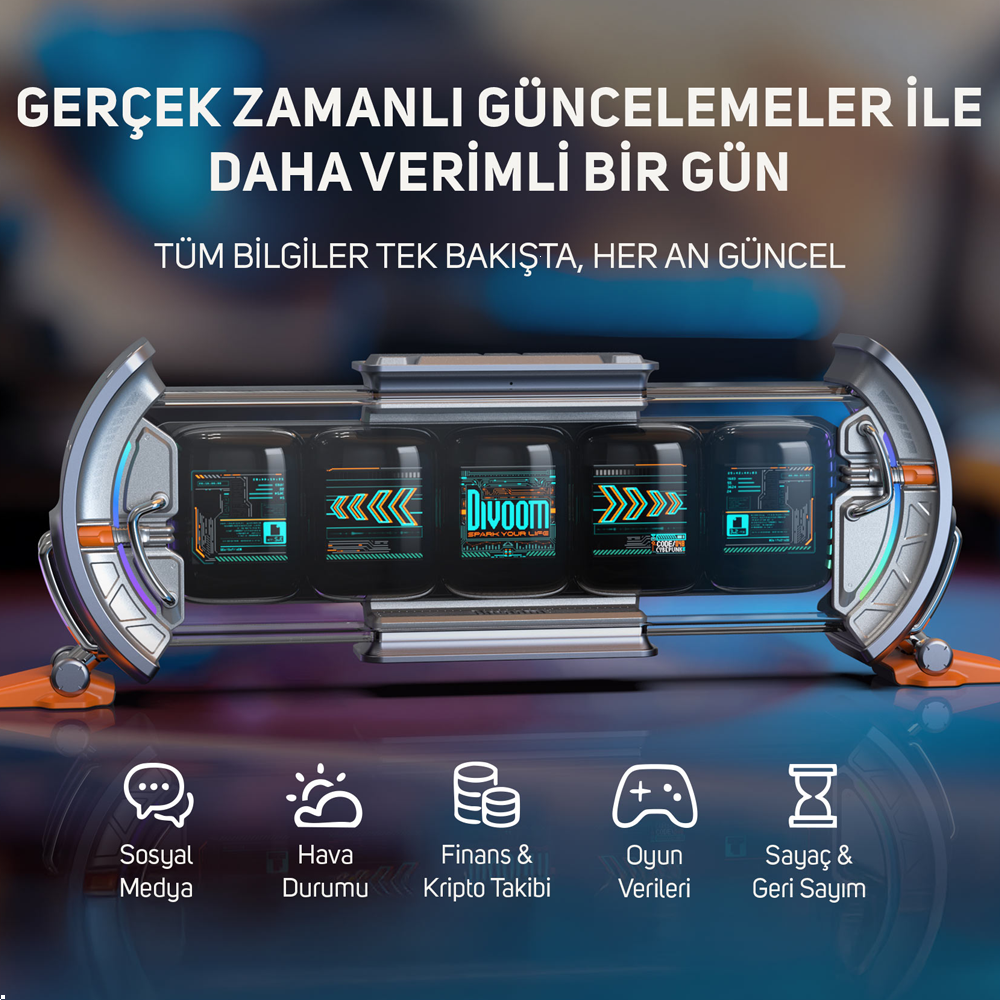 Divoom Times Gate 5" IPS RGB Gri Akıllı Dijital Saat Dekor Resim Çerçeve