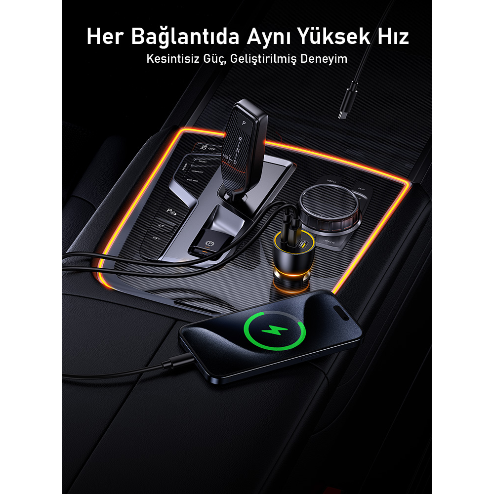 AOHI Superauto Araç İçi Şarjı, 3 Portlu PD 170W Type-C ve USB-A Girişli, USB, Siyah Hızlı Şarj Çakmaklık Adaptörü
