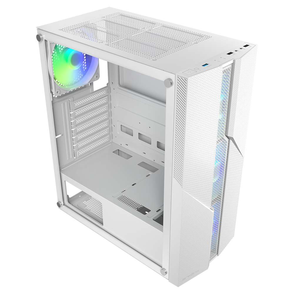 BitFenix C20 650W 80+ Beyaz PSU Tempered Glass FRGB USB 3.0 Mesh ATX Mid Tower Beyaz Kasa