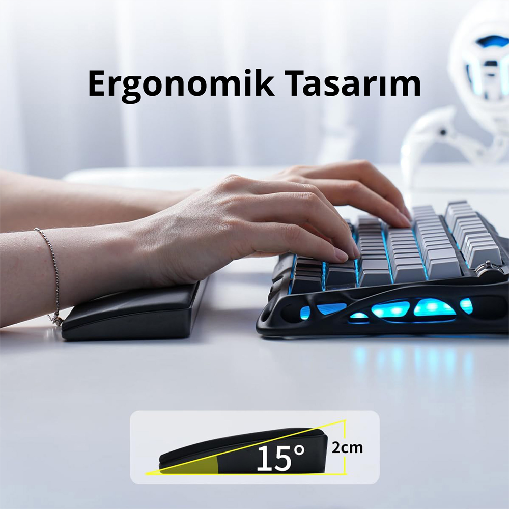 GravaStar GS-A7-WR-BLK Kaymaz Taban Siyah Klavye Bilek Desteği
