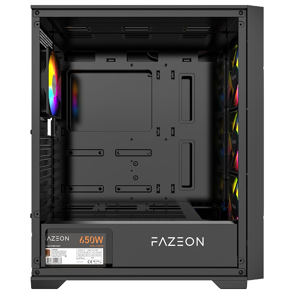 FAZEON F11 PLUS 650W 80+ Bronze Tempered Glass Mesh 4x RGB Fanlı Siyah ATX Bilgisayar Kasası
