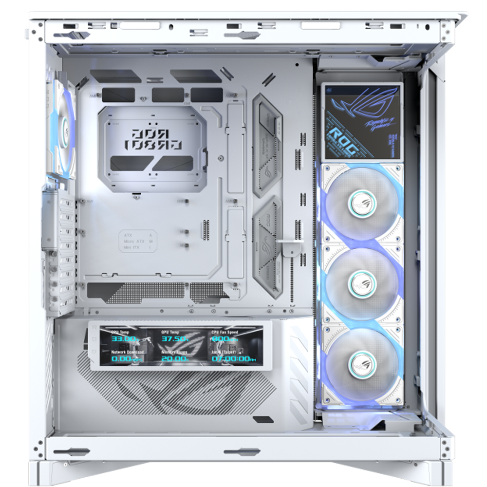 ASUS ROG CRONOX GR801 Curve Tempered Glass USB 3.2 ARGB LCD Ekranlı Beyaz ATX Mid Tower Kasa