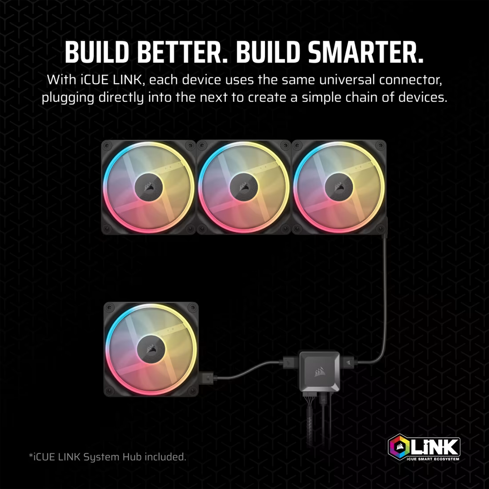 CORSAIR iCUE LINK LX120-R RGB Reverse 120mm PWM Üçlü Siyah Kasa Fanı