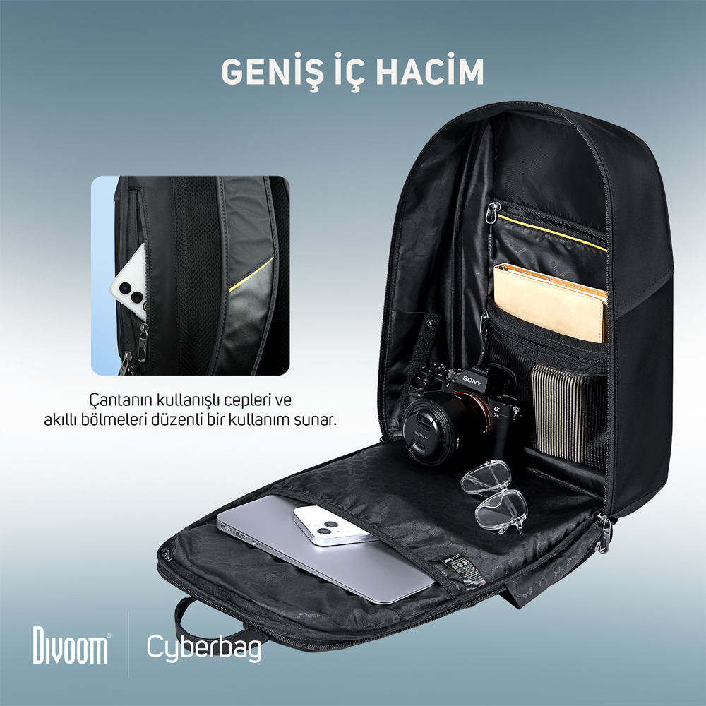 Divoom Pixoo Cyberbag Piksel Led Ekranlı Siyah Sırt Çantası