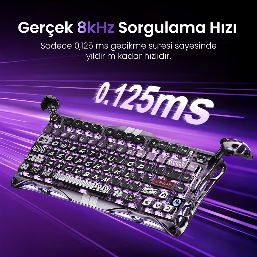 GravaStar Mercury V75 Pro HE RGB Hall Effect Manyetik Switch İngilizce Q Iron Purple Kablolu Gaming Klavye