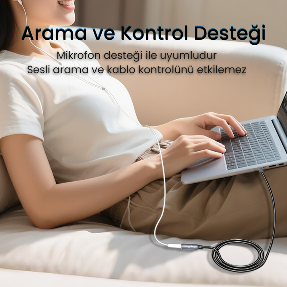 VegGieg 3.5mm TRRS AUX Kulaklık Mikrofon Ses Uzatma Kablosu 1Metre