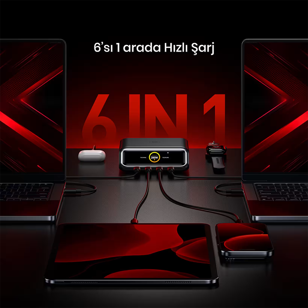 AOHI Magcube Masaüstü USB GaN+ 280W Siyah Hızlı Şarj İstasyonu