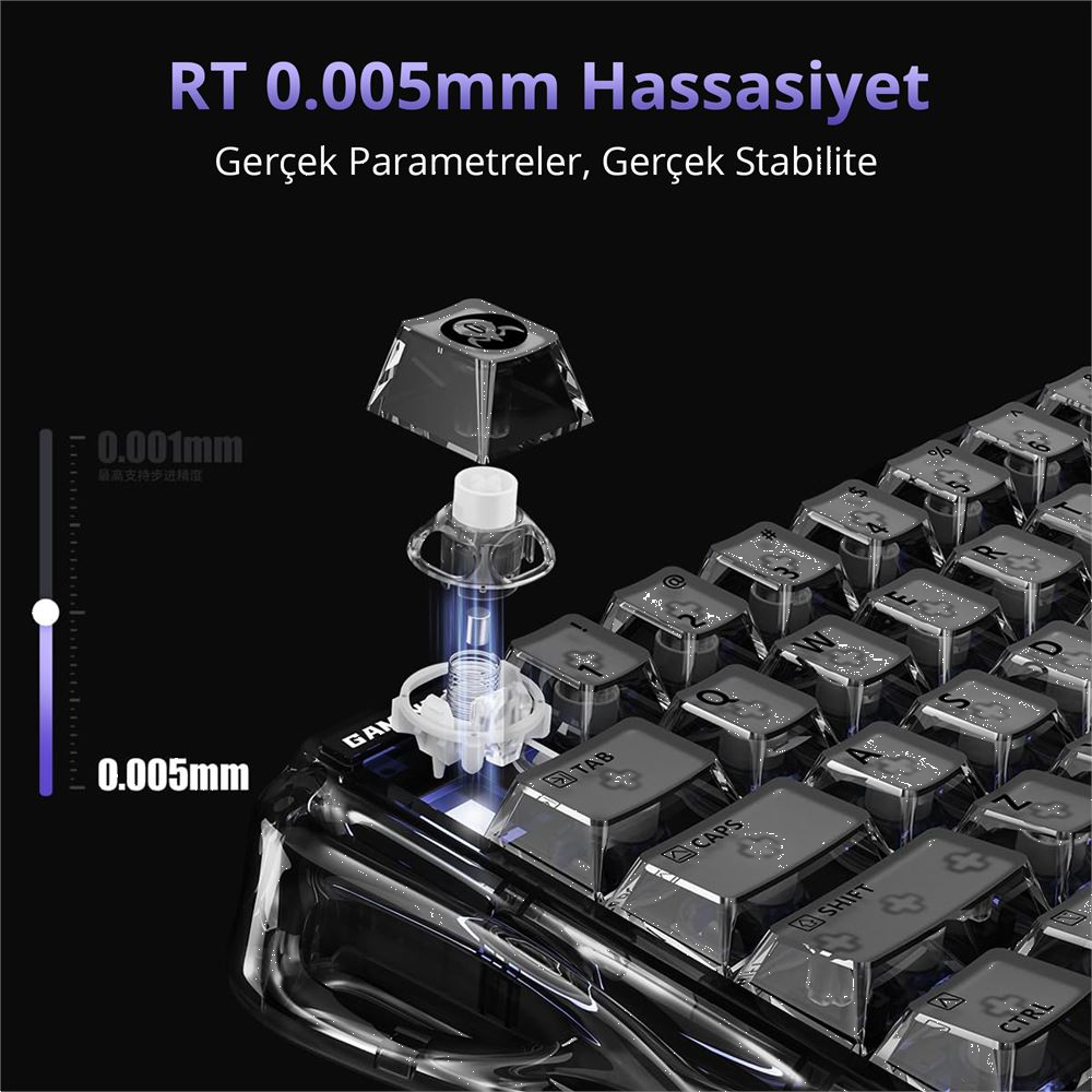 GravaStar Mercury V60 Manyetik Switch RGB İngilizce Q Onyx Crystal Kablolu Gaming Klavye
