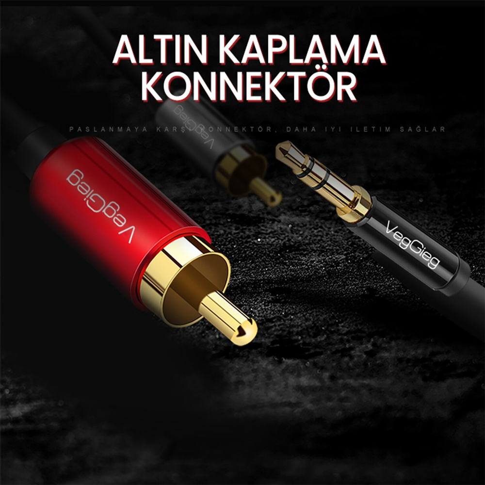 VegGieg 3.5mm AUX RCA Ses Kablosu 10 Metre
