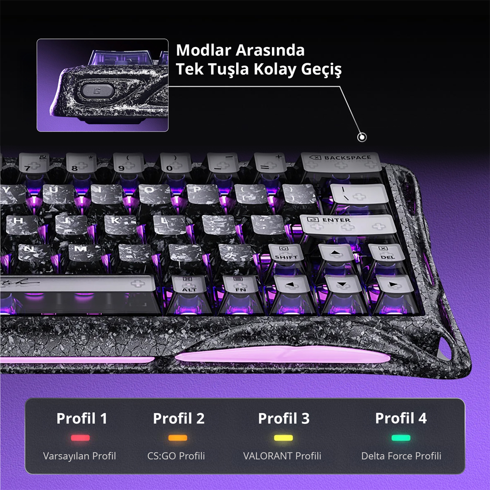 GravaStar Mercury V60 Pro Manyetik Switch RGB İngilizce Q Cyber Frost Black Kablolu Gaming Klavye
