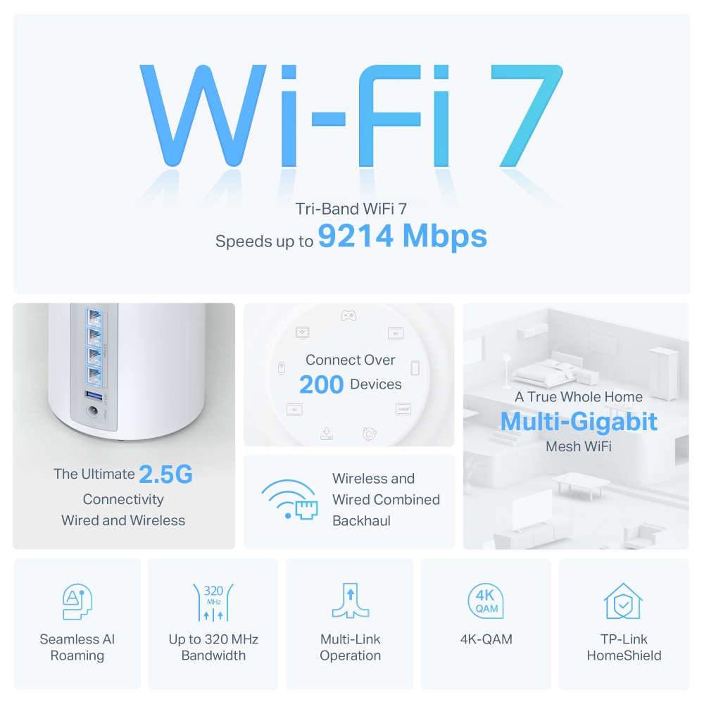 TP-LINK DECO BE65 BE9300 Mesh WiFi 7 Sistemi 3lü