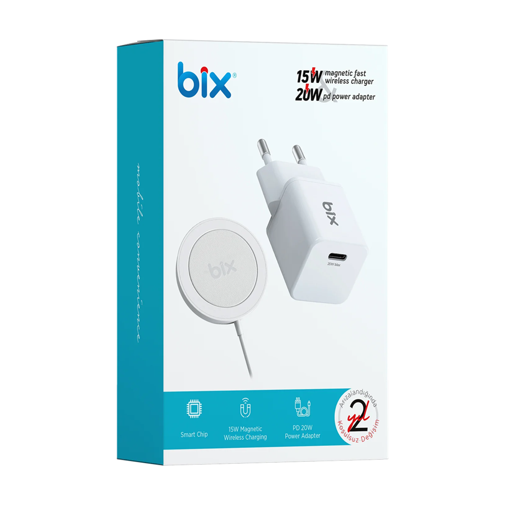 Bix BXMG15 15W Manyetik Magsafe iPhone ve Airpods ile Uyumlu Kablosuz Şarj Cihazı