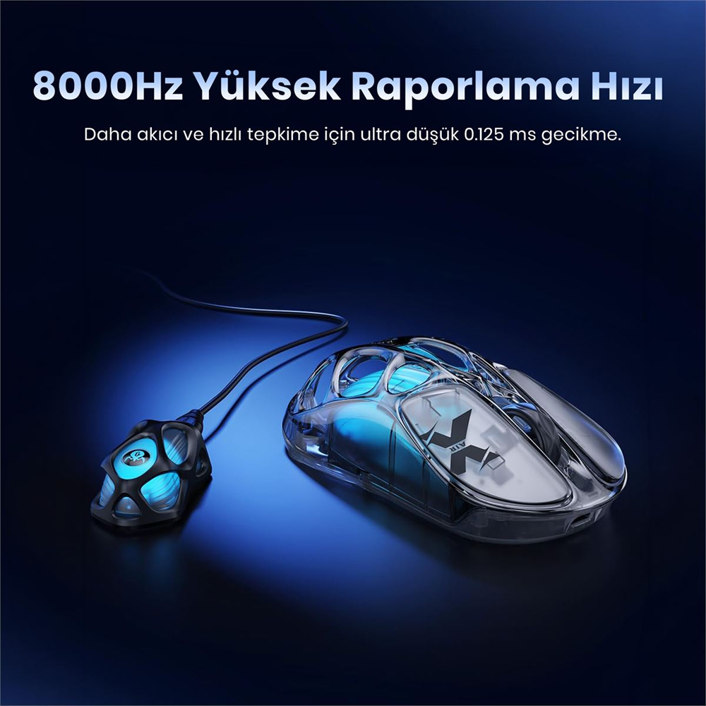 GravaStar Mercury X Air RGB 32000 DPI 8000Hz Onyx Crystal Kablosuz Gaming Mouse