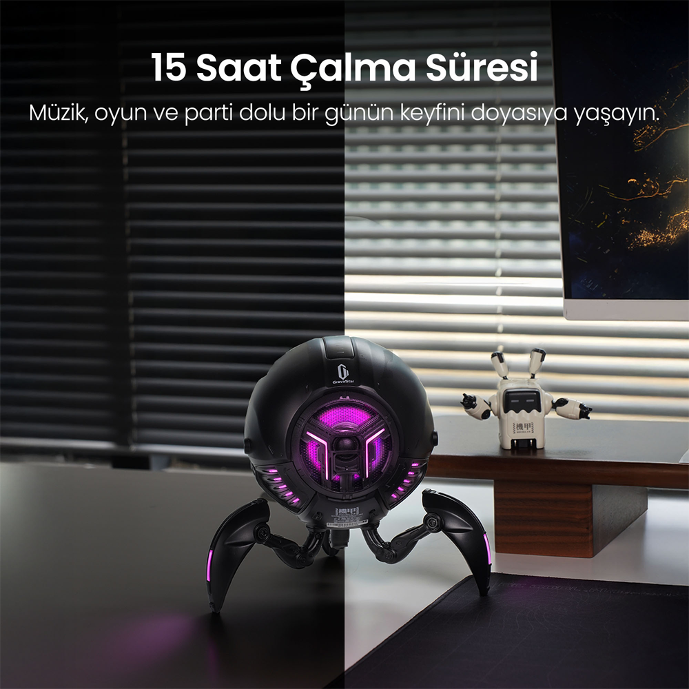 GravaStar Mars Pro 20W 2000mAh Led Işıklı Siyah Bluetooth Hoparlör