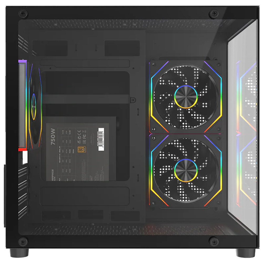Rampage LUMID 750W 80+ Bronze Tempered Glass 3*12cm ARGB Siyah mATX Gaming Kasa