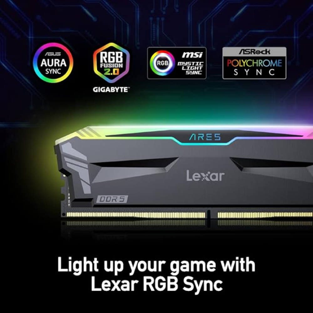 Lexar 32GB (2x16GB) ARES RGB 6400MHz CL32 XMP/EXPO DDR5 Siyah Dual Kit Ram