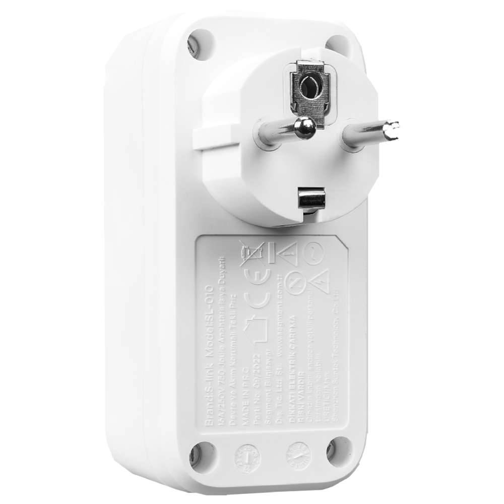 S-link SL-010 16A/250V 750 Joule Tekli Anahtarlı Akım Korumalı Priz