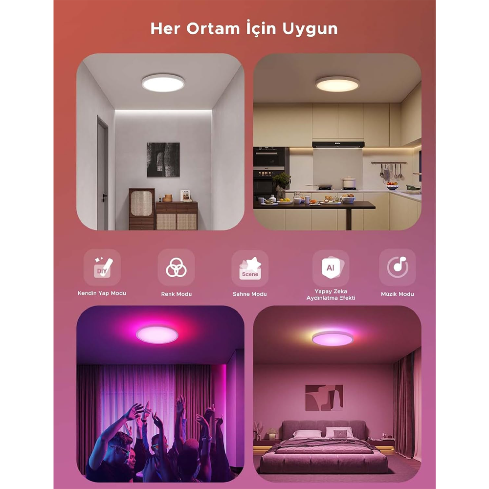 Govee 12" RGB Yuvarlak Akıllı Tavan Armatürü