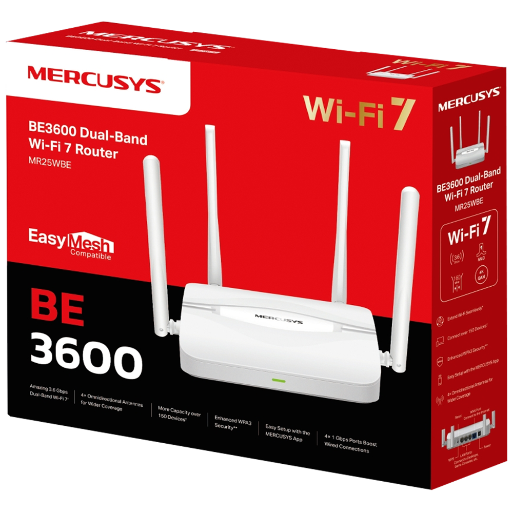 Mercusys BE3600 Çift Bant Wi-Fi 7 Beyaz Router