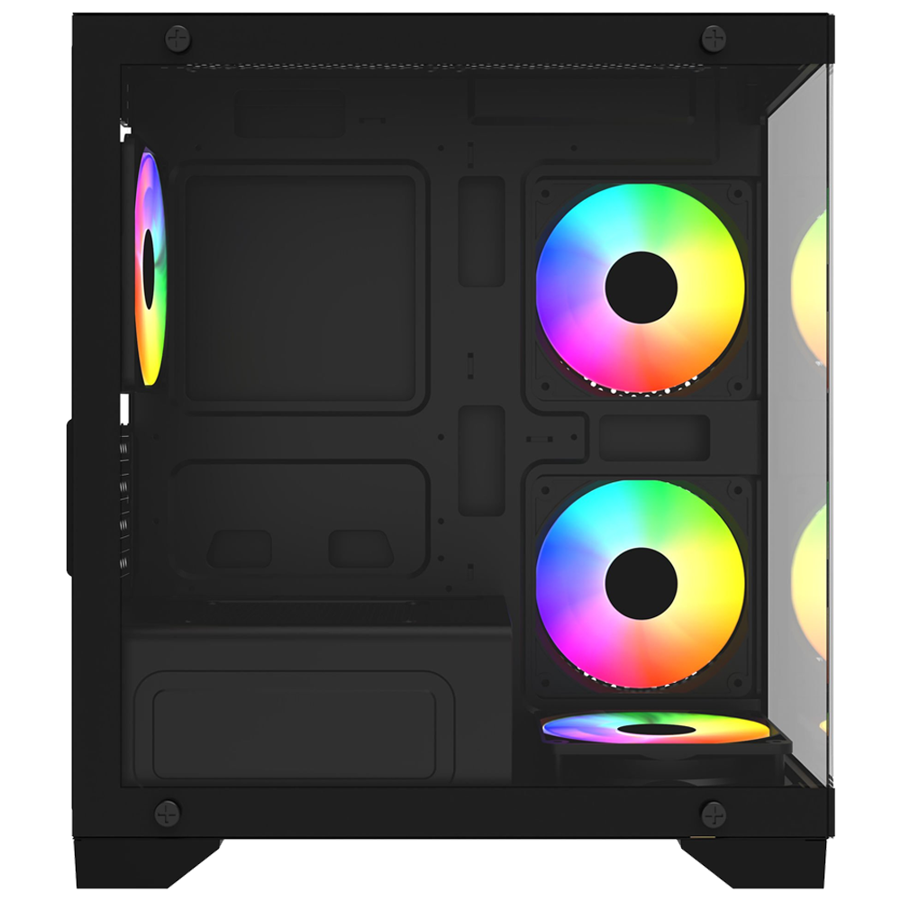 GameBooster M6001B 600W SeaView Tempered Glass Rainbow Siyah mATX Kasa