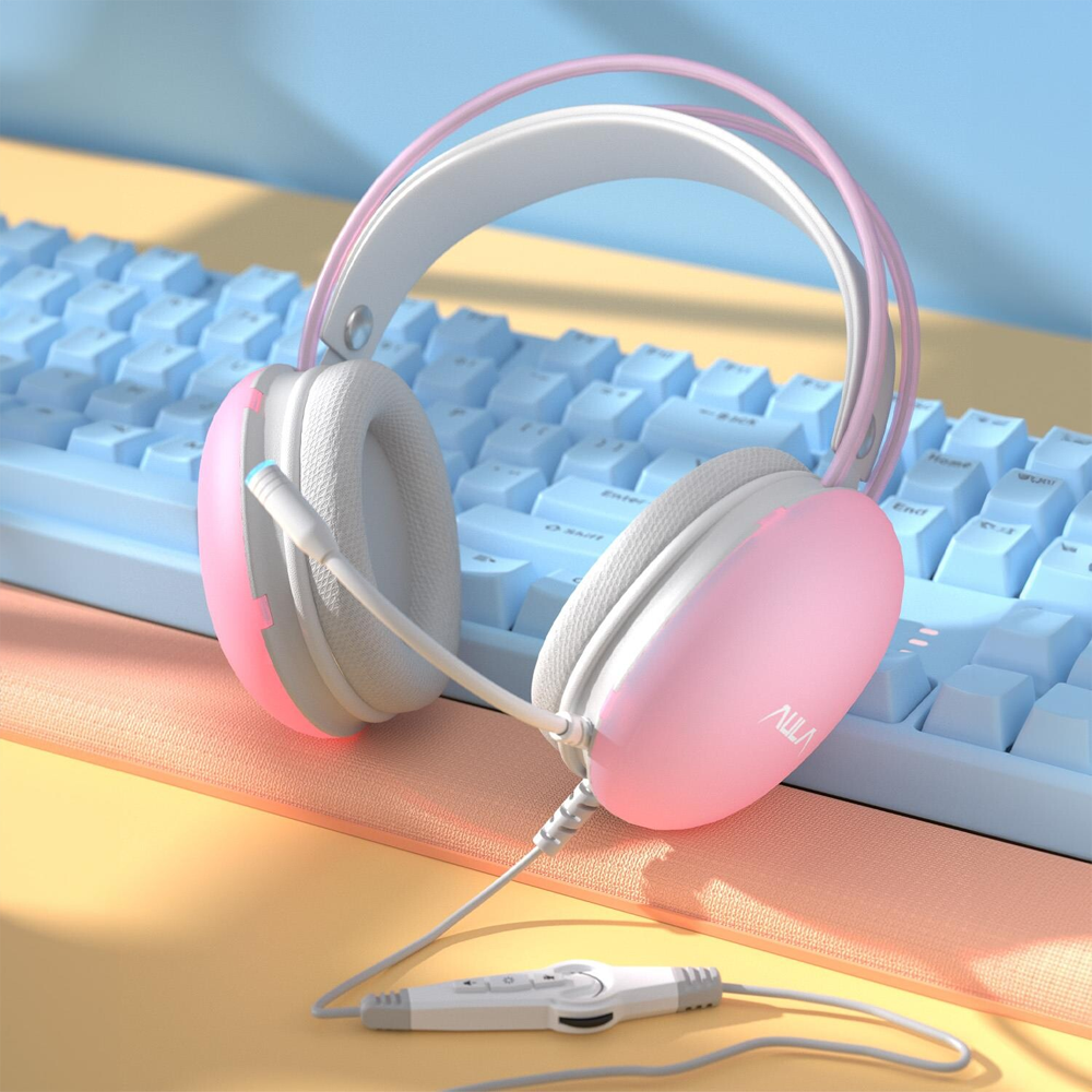 Aula S505 RGB Kablolu Pembe Gaming Kulaklık