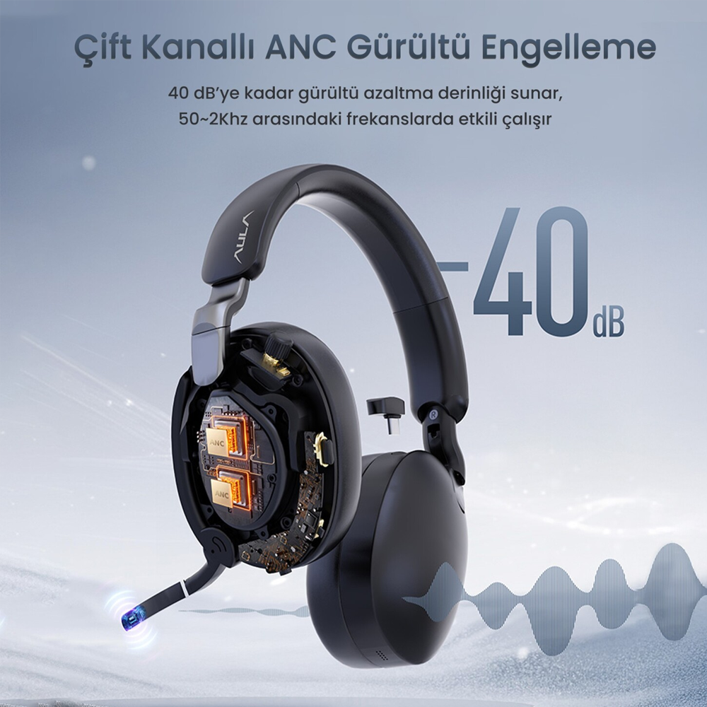 Aula A500 Hybrid ANC Kablosuz Beyaz Gaming Kulaklık