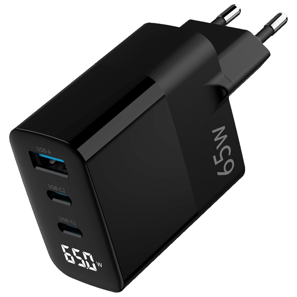 Juo 65W GaN Led Ekranlı Hızlı Şarj Cihazı 2 Type-C + USB-A iPhone & iPad & Notebook Uyumlu Şarj Aleti