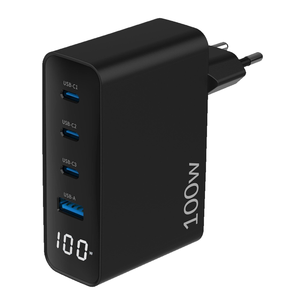Juo 100W GaN Led Ekranlı 3 Type-C + USB-A Hızlı Şarj Cihazı iPhone & Macbook & Notebook Şarj Aleti
