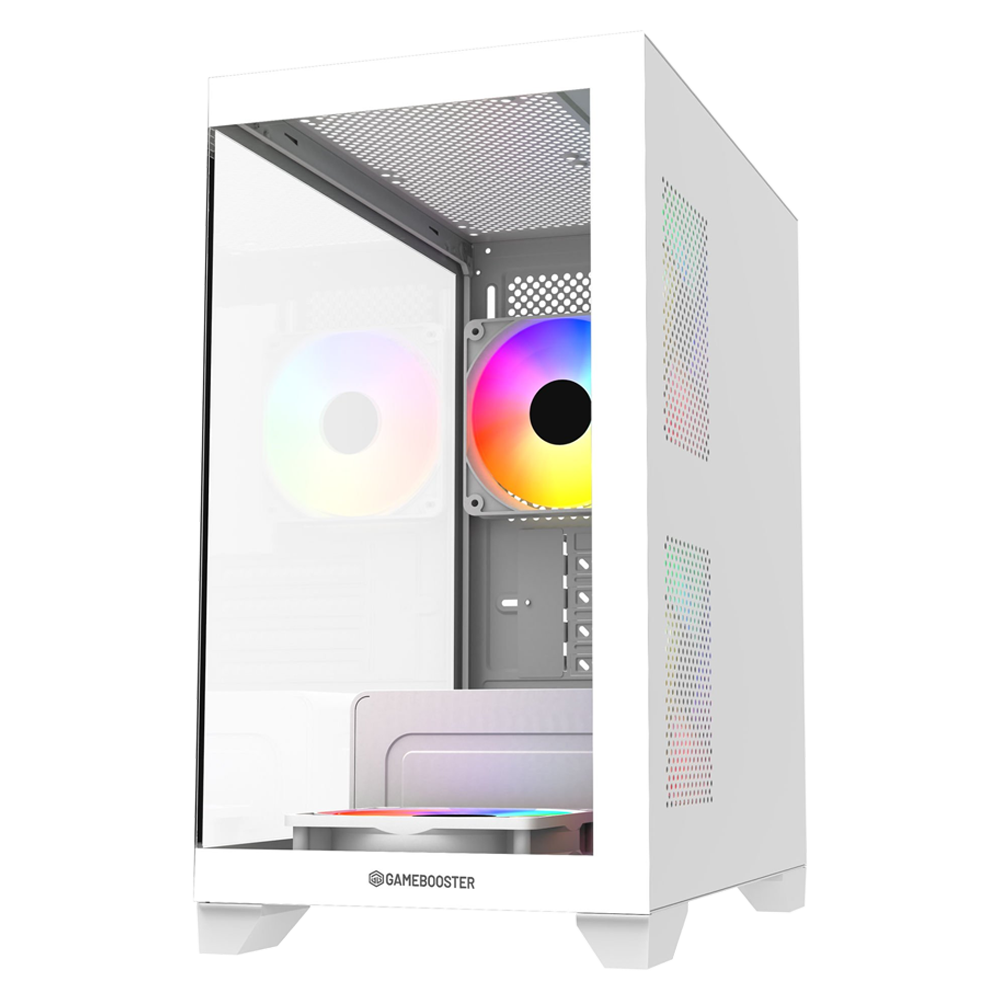 GameBooster M6001W 600W SeaView Tempered Glass Rainbow Beyaz mATX Kasa