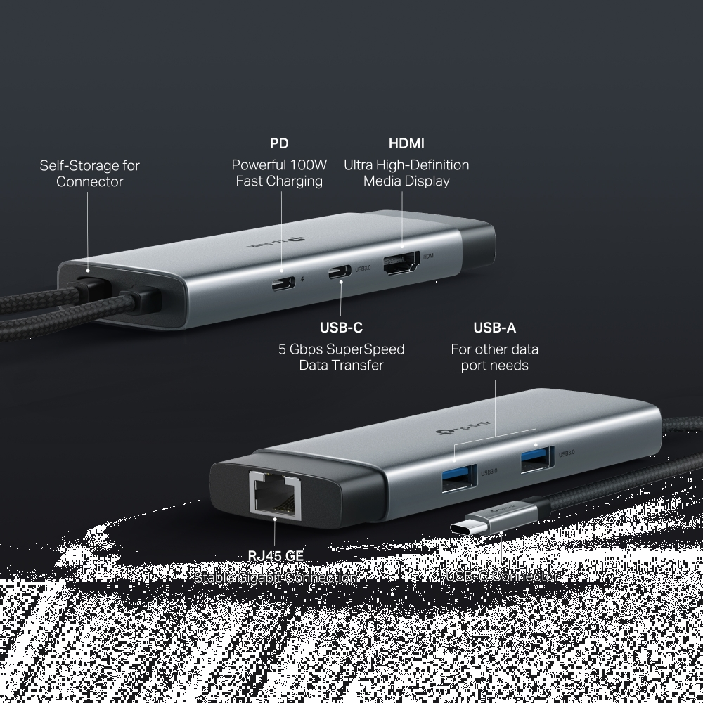 TP-LINK UH6120C 4K/60Hz HDMI GİGABİT Ethernet 2xUSB-A 1xType-C 1XRJ45 1xPD 100W Çevirici Çoklayıcı Hub