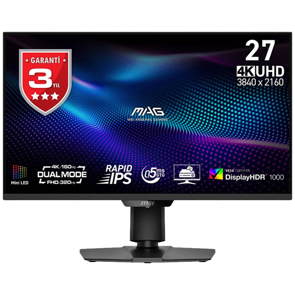 MSI MAG 274UPDF E16M 27" 4K 160Hz FHD 320Hz 0.5ms HDMI DP Type-C Adaptive-Sync Pivot HDR1000  Dual Mode Rapid IPS Gaming Monitör