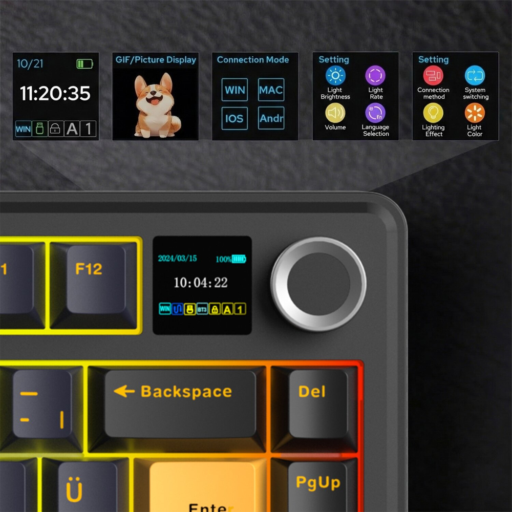 Aula F75 Max GrayWood V4 Switch Hot Swap RGB TKL Siyah Türkçe Kablosuz Mekanik Gaming Klavye