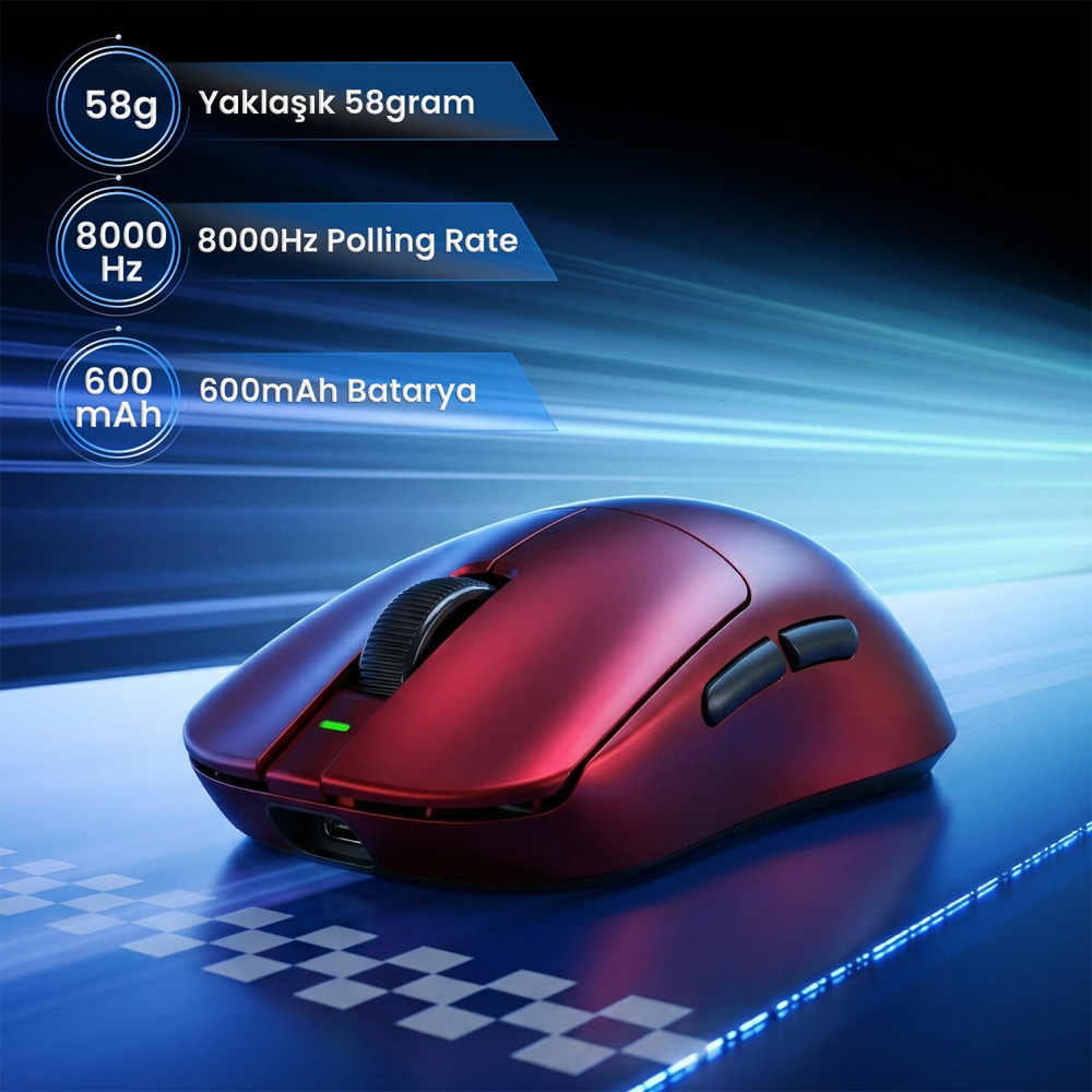 Aula V9 Ultra Lightweight PAW3950 42000 DPI 8000Hz Kablosuz Kırmızı E-Spor Gaming Mouse
