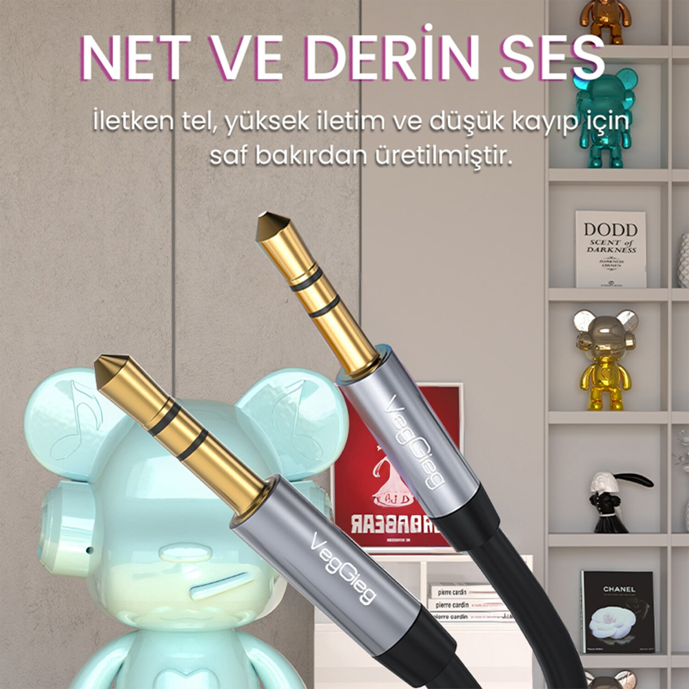 VegGieg Hi-Fi TRS 3.5mm AUX Ses Kablosu 1.5 Metre