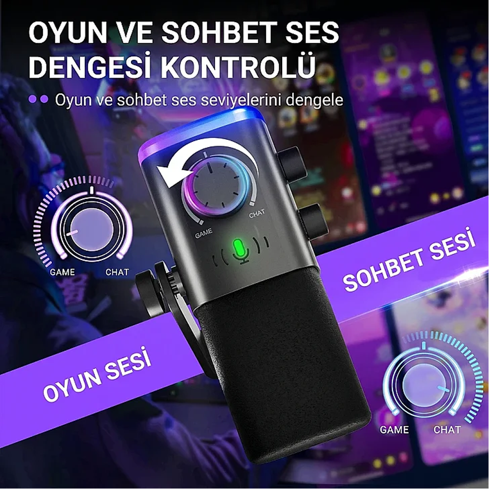 Fifine Ampligame AM9 XLR USB RGB Hibrit Yayıncı Mikrofonu