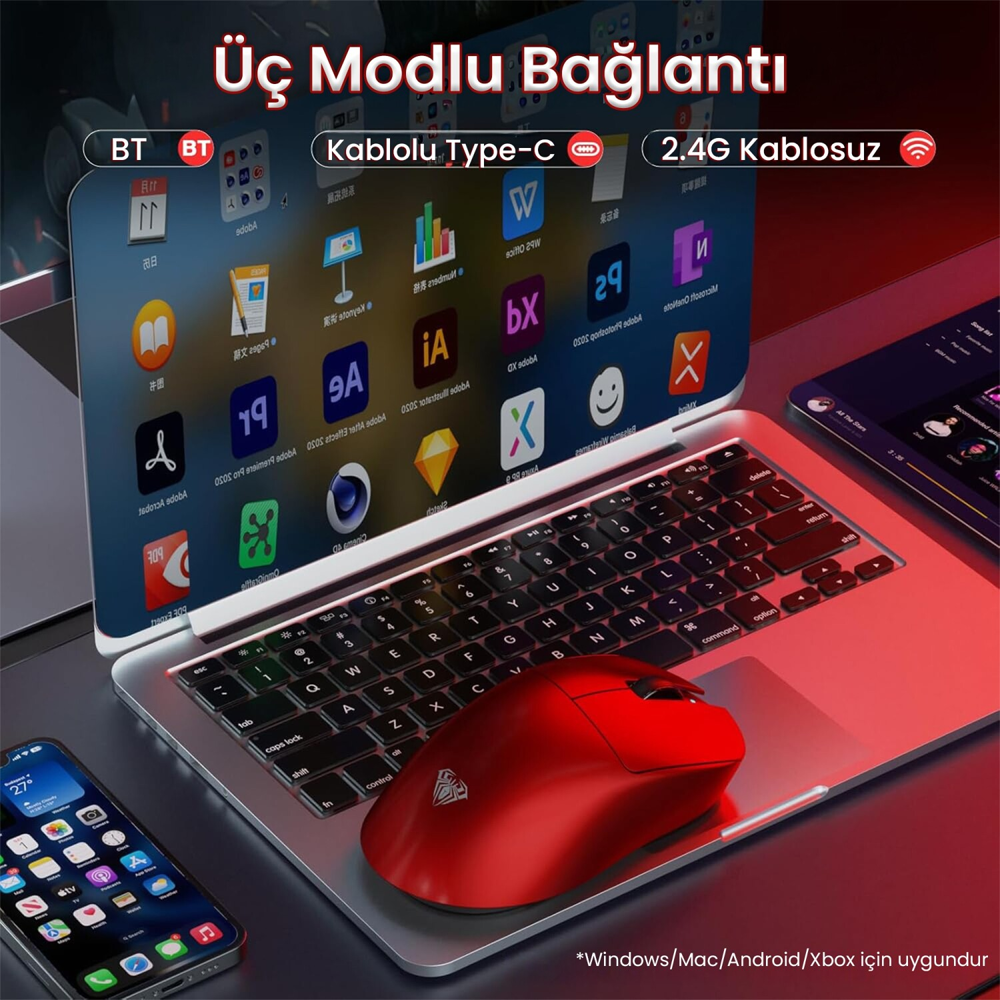 Aula SC900 Max 30000DPI 8000Hz Kırmızı Kablosuz Gaming Mouse