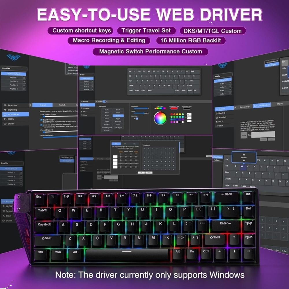 Aula Win68 HE Manyetik Switch Hot Swap TKL RGB Siyah Kablolu Gaming Klavye