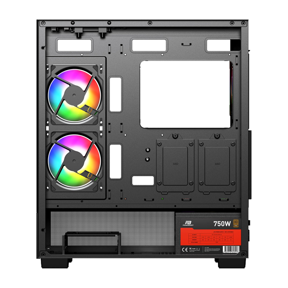 PowerBoost PB-PBE6075B 750W 80+ Bronze 6*12cm ARGB Fanlı USB 3.0 ATX Mid Tower Siyah Gaming Kasa